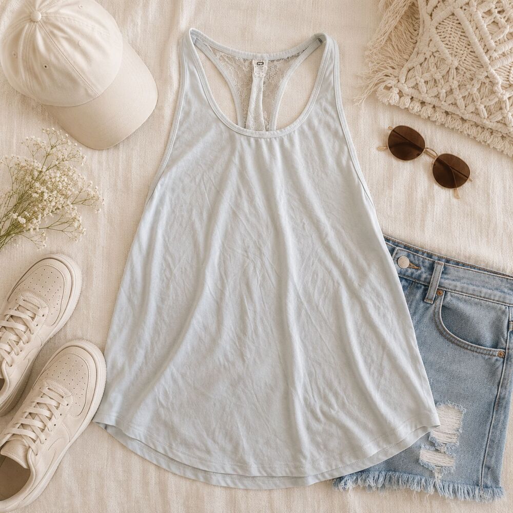 Fabletics White Hayden Lace Back Racerback Tank Top, XS Activewear Workout Shirt